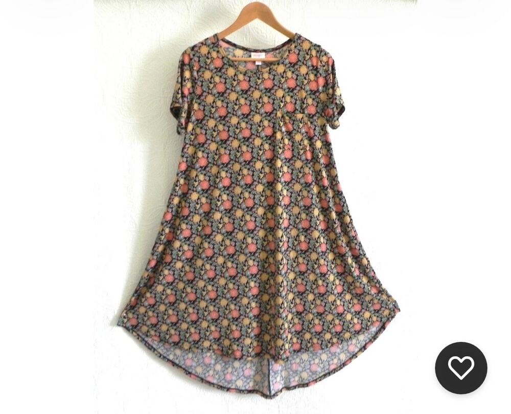 LuLaRoe Carly Swing Dress - Black with Vibrant Orange & Yellow Floral print L